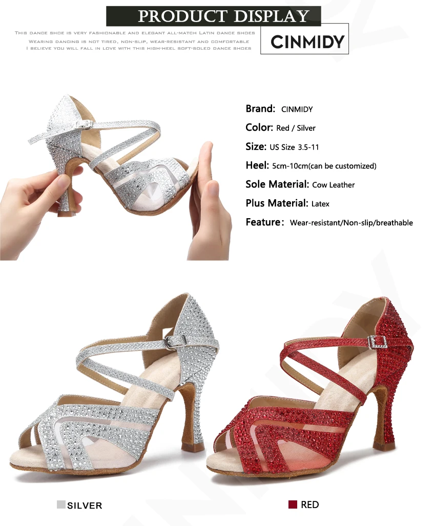 CINMIDY, zapatos de baile latino rojos para mujer, tango, Salsa, entrenamiento de salón, baile, tacón alto, zapatos de boda a la moda para mujer