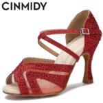 CINMIDY, zapatos de baile latino rojos para mujer, tango, Salsa, entrenamiento de salón, baile, tacón alto, zapatos de boda a la moda para mujer