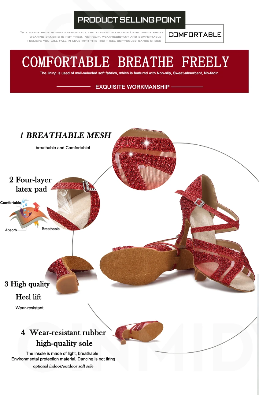 CINMIDY, zapatos de baile latino rojos para mujer, tango, Salsa, entrenamiento de salón, baile, tacón alto, zapatos de boda a la moda para mujer