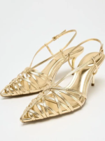 Sandalias de tacón alto fino con punta hueca y estilo bohemio a la moda, transpirables, para mujer, con adhesivo.