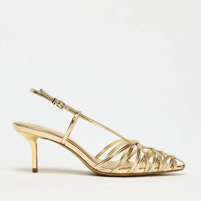 Sandalias de tacón alto fino con punta hueca y estilo bohemio a la moda, transpirables, para mujer, con adhesivo.
