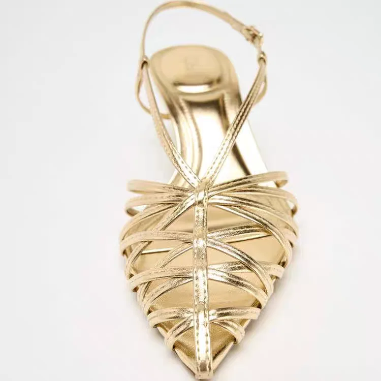 Sandalias de tacón alto fino con punta hueca y estilo bohemio a la moda, transpirables, para mujer, con adhesivo.