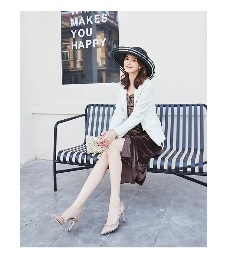 Zapatos de Mujer de Marca de Lujo, Sandalias de Verano con Remaches, Tacones Altos, Laterales Abiertos, de Cuero, Moda Femenina, Zapatos de Fiesta para Damas 2026