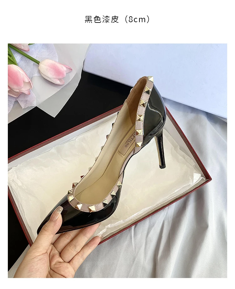 Zapatos de Mujer de Marca de Lujo, Sandalias de Verano con Remaches, Tacones Altos, Laterales Abiertos, de Cuero, Moda Femenina, Zapatos de Fiesta para Damas 2026