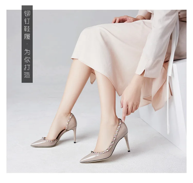 Zapatos de Mujer de Marca de Lujo, Sandalias de Verano con Remaches, Tacones Altos, Laterales Abiertos, de Cuero, Moda Femenina, Zapatos de Fiesta para Damas 2026