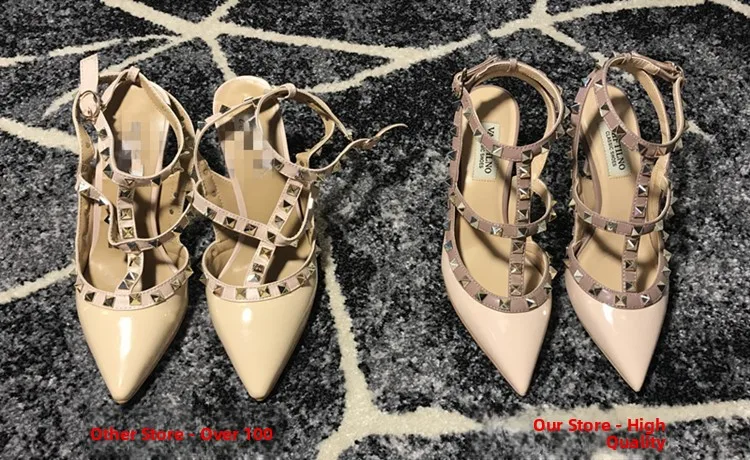 VAIFTILNO Zapatos de tacón alto con punta y remaches para mujer, sandalias de verano con tacón fino y correa envolvente con r...