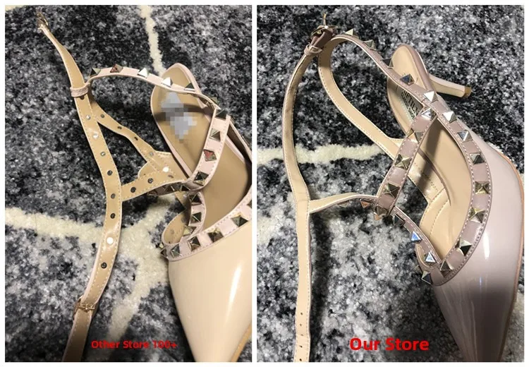 VAIFTILNO Zapatos de tacón alto con punta y remaches para mujer, sandalias de verano con tacón fino y correa envolvente con r...