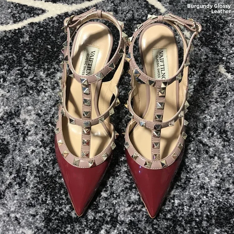 VAIFTILNO Zapatos de tacón alto con punta y remaches para mujer, sandalias de verano con tacón fino y correa envolvente con r...