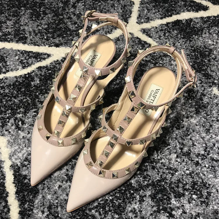 VAIFTILNO Zapatos de tacón alto con punta y remaches para mujer, sandalias de verano con tacón fino y correa envolvente con r...