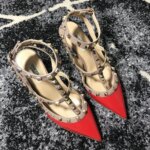 VAIFTILNO Zapatos de tacón alto con punta y remaches para mujer, sandalias de verano con tacón fino y correa envolvente con r... - Imagen 4