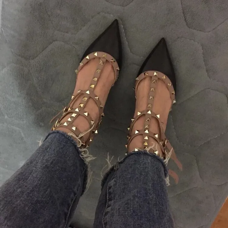 VAIFTILNO Zapatos de tacón alto con punta y remaches para mujer, sandalias de verano con tacón fino y correa envolvente con r...