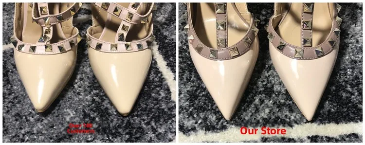 VAIFTILNO Zapatos de tacón alto con punta y remaches para mujer, sandalias de verano con tacón fino y correa envolvente con r...