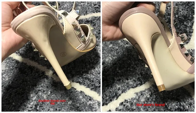 VAIFTILNO Zapatos de tacón alto con punta y remaches para mujer, sandalias de verano con tacón fino y correa envolvente con r...