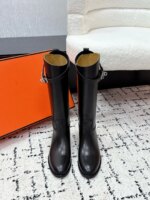 Botas altas de marca para mujer, de lujo, para otoño e invierno, con suela gruesa plisada, tacón, entresuela de cuero, botas de caballero. - Imagen 2