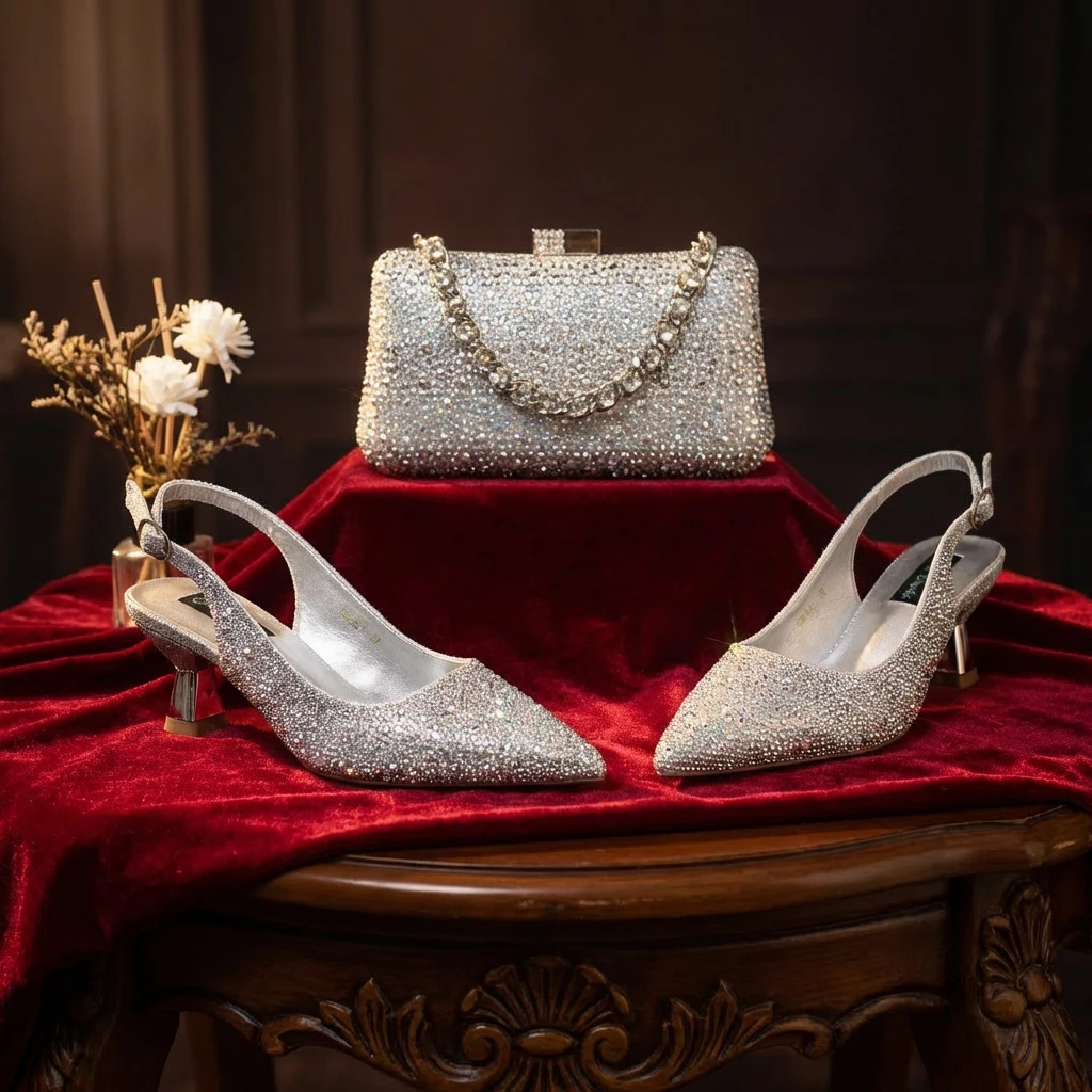 Conjunto de Zapatos y Bolso Verdes de Diseño Italiano de Lujo para Mujer, con Pedrería, para Bodas y Fiestas, 2026