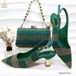 Conjunto de Zapatos y Bolso Verdes de Diseño Italiano de Lujo para Mujer, con Pedrería, para Bodas y Fiestas, 2026