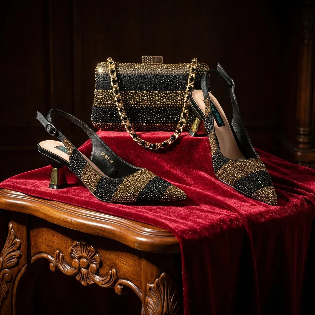 Conjunto de Zapatos y Bolso Verdes de Diseño Italiano de Lujo para Mujer, con Pedrería, para Bodas y Fiestas, 2026