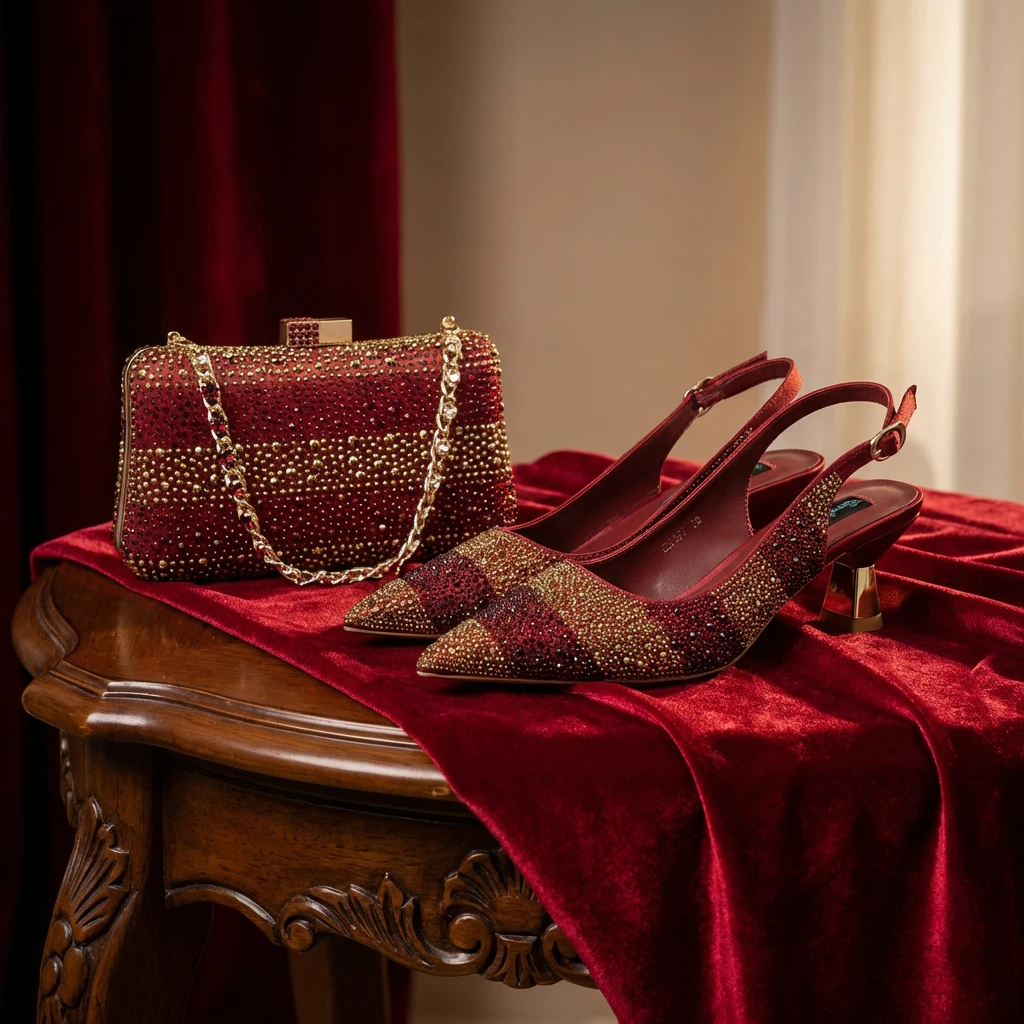 Conjunto de Zapatos y Bolso Verdes de Diseño Italiano de Lujo para Mujer, con Pedrería, para Bodas y Fiestas, 2026