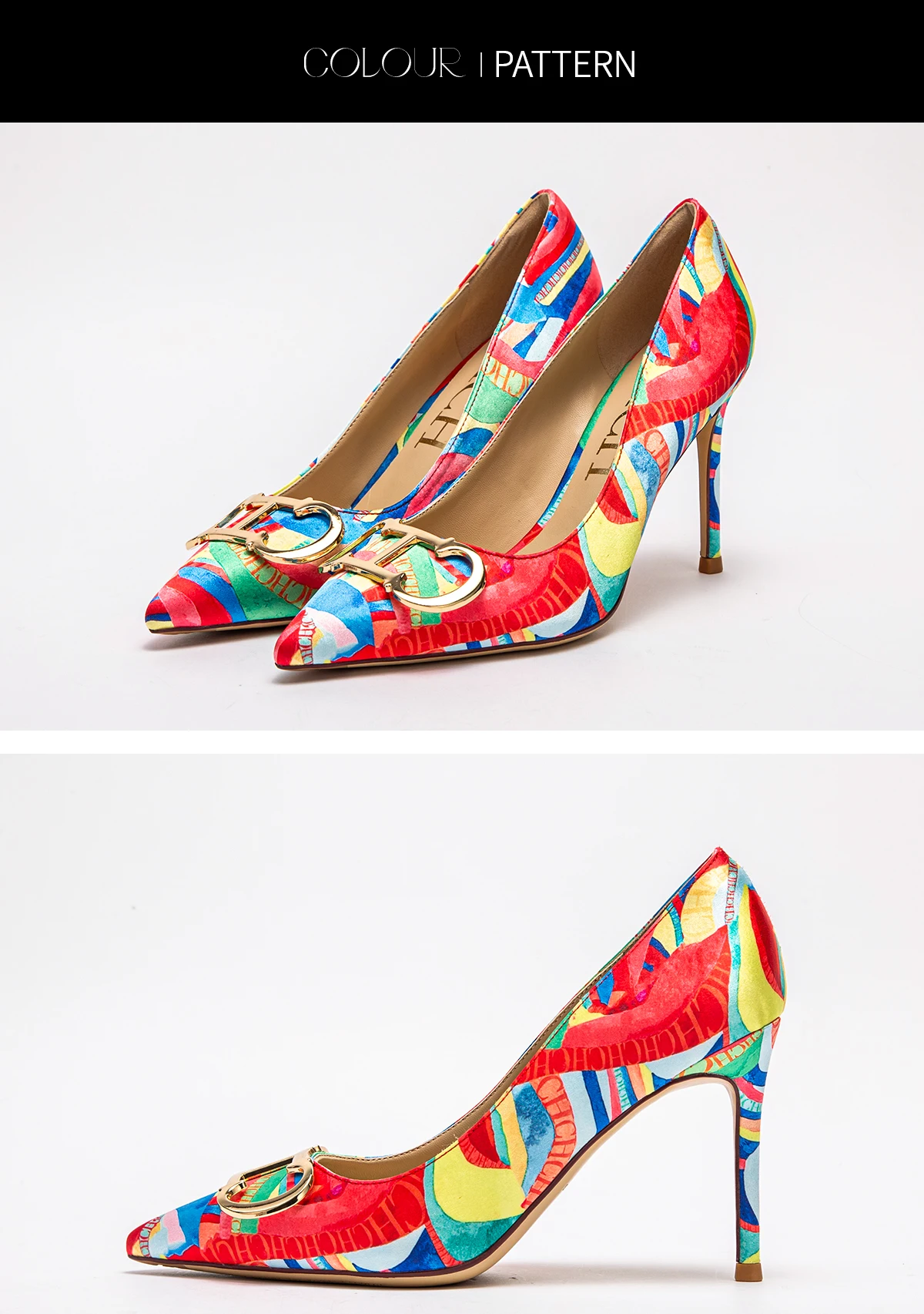 CHCH Tacones altos para mujer Nuevos zapatos de mujer con hebilla de metal puntiaguda para fiesta de carnaval 9 cm