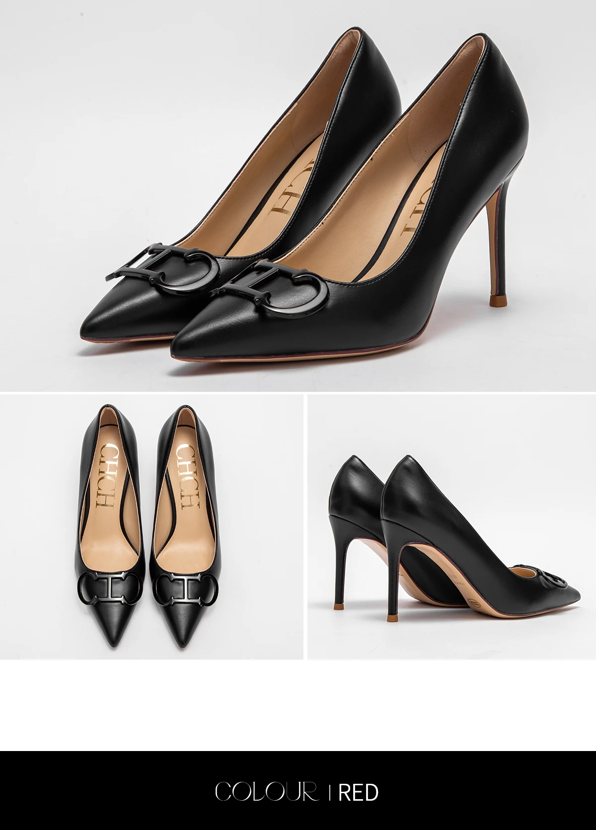 CHCH Tacones altos para mujer Nuevos zapatos de mujer con hebilla de metal puntiaguda para fiesta de carnaval 9 cm
