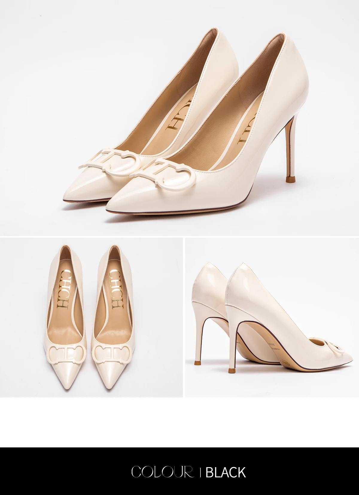 CHCH Tacones altos para mujer Nuevos zapatos de mujer con hebilla de metal puntiaguda para fiesta de carnaval 9 cm