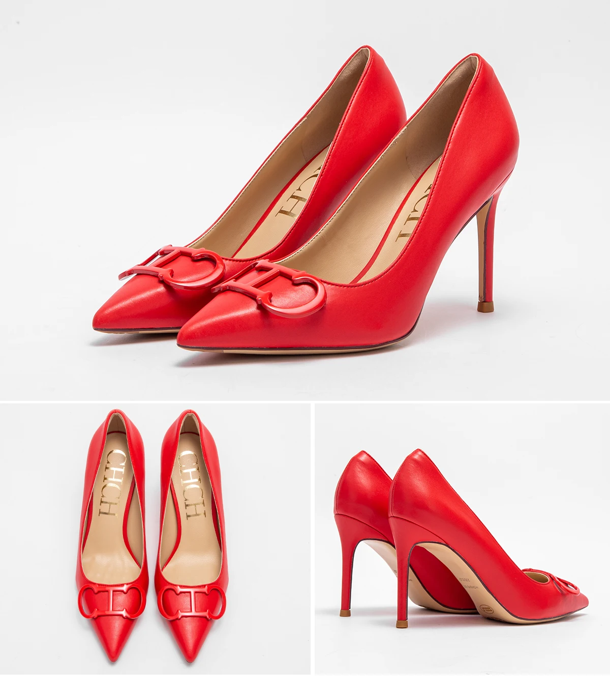 CHCH Tacones altos para mujer Nuevos zapatos de mujer con hebilla de metal puntiaguda para fiesta de carnaval 9 cm