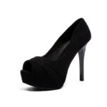 2025 zapatos de plataforma mujer Peep Toe 12CM tacones altos de moda 34-40 bombas zapatos de mujer desnudos sexis tacones altos zapatos de novia de boda - Imagen 5