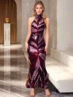 Romagic fuera del hombro vestido de fiesta de noche para mujer cuello redondo elegante sin mangas con lentejuelas graduación cóctel vestido de graduación verano 2025 - Imagen 6