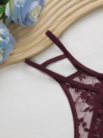4 bragas de encaje sexys para mujer, tanga de talle bajo con tiras, diseño hueco, ropa interior suave y transpirable, lencería transparente cómoda para uso diario. - Imagen 5
