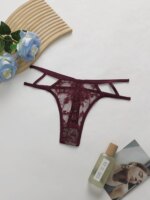 4 bragas de encaje sexys para mujer, tanga de talle bajo con tiras, diseño hueco, ropa interior suave y transpirable, lencería transparente cómoda para uso diario. - Imagen 3
