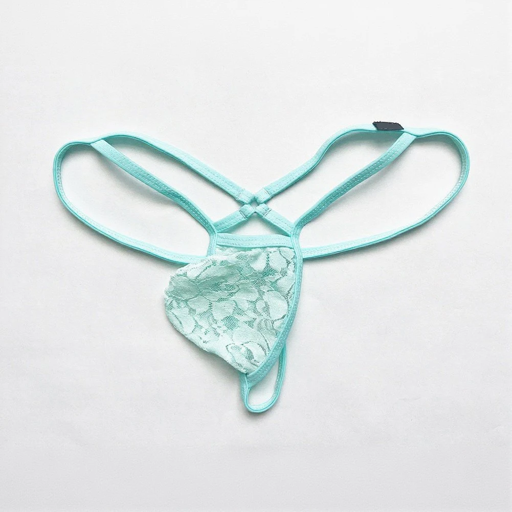Lencería para Hombre, Bikinis de Encaje Transparente con Bolsa en U, Ropa Interior con Cinturón Delgado, Tanga de Cintura Baja, Tanga Transparente, Pantalones Cortos