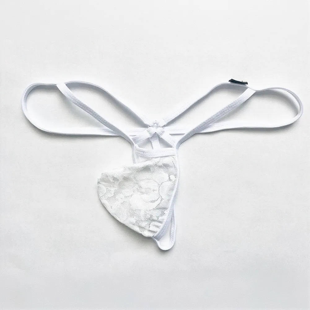Lencería para Hombre, Bikinis de Encaje Transparente con Bolsa en U, Ropa Interior con Cinturón Delgado, Tanga de Cintura Baja, Tanga Transparente, Pantalones Cortos