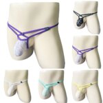 Lencería para Hombre, Bikinis de Encaje Transparente con Bolsa en U, Ropa Interior con Cinturón Delgado, Tanga de Cintura Baja, Tanga Transparente, Pantalones Cortos - Imagen 6