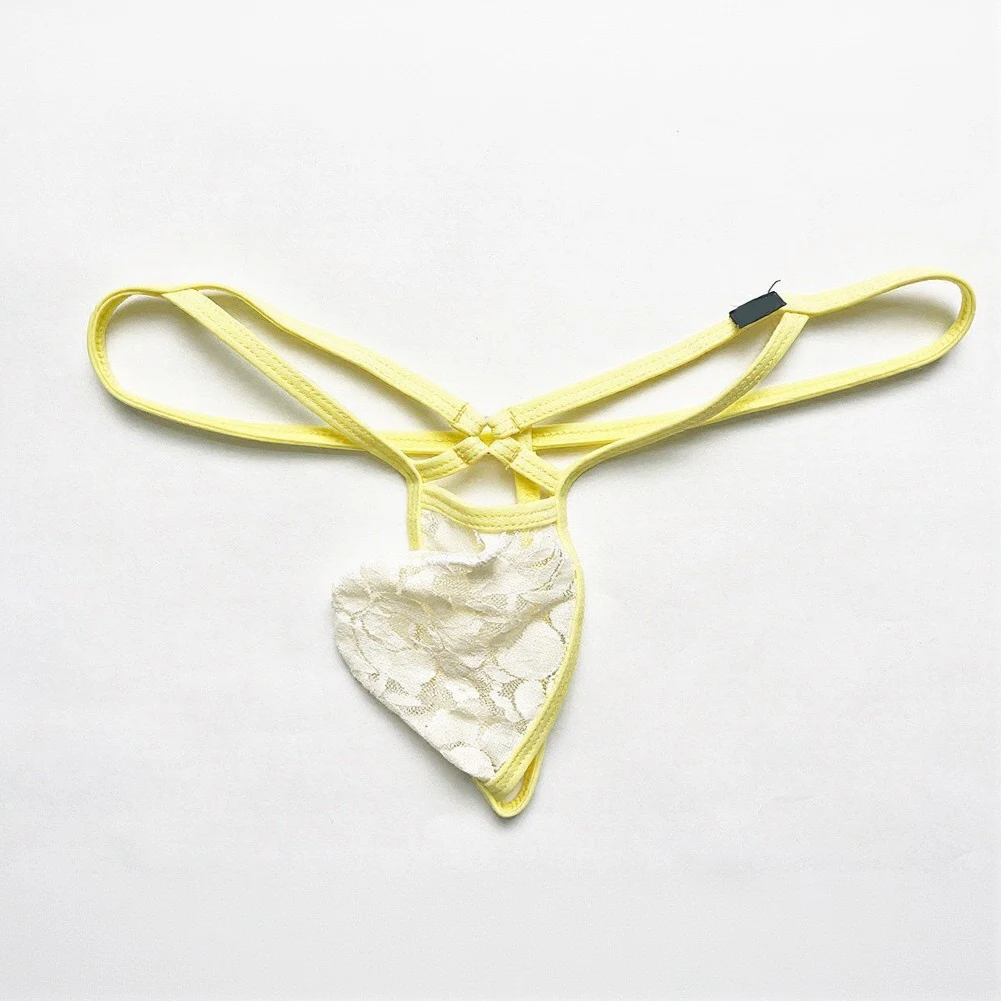 Lencería para Hombre, Bikinis de Encaje Transparente con Bolsa en U, Ropa Interior con Cinturón Delgado, Tanga de Cintura Baja, Tanga Transparente, Pantalones Cortos