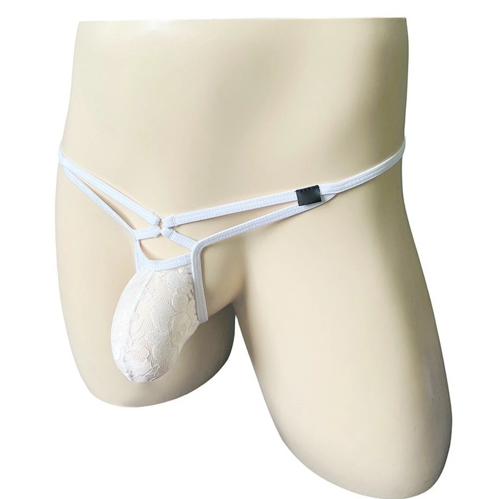 Lencería para Hombre, Bikinis de Encaje Transparente con Bolsa en U, Ropa Interior con Cinturón Delgado, Tanga de Cintura Baja, Tanga Transparente, Pantalones Cortos