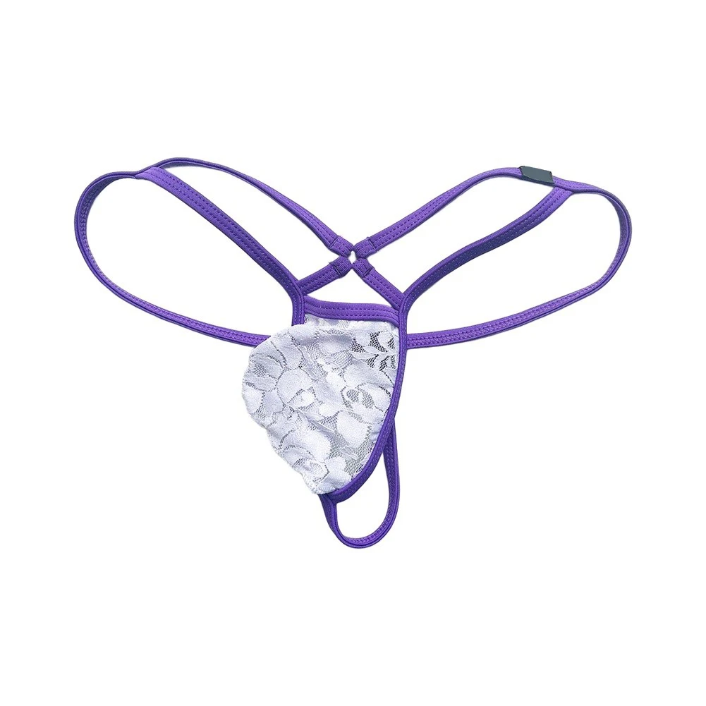 Lencería para Hombre, Bikinis de Encaje Transparente con Bolsa en U, Ropa Interior con Cinturón Delgado, Tanga de Cintura Baja, Tanga Transparente, Pantalones Cortos