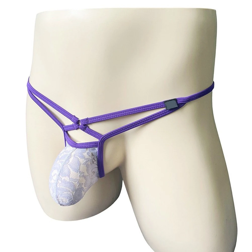 Lencería para Hombre, Bikinis de Encaje Transparente con Bolsa en U, Ropa Interior con Cinturón Delgado, Tanga de Cintura Baja, Tanga Transparente, Pantalones Cortos