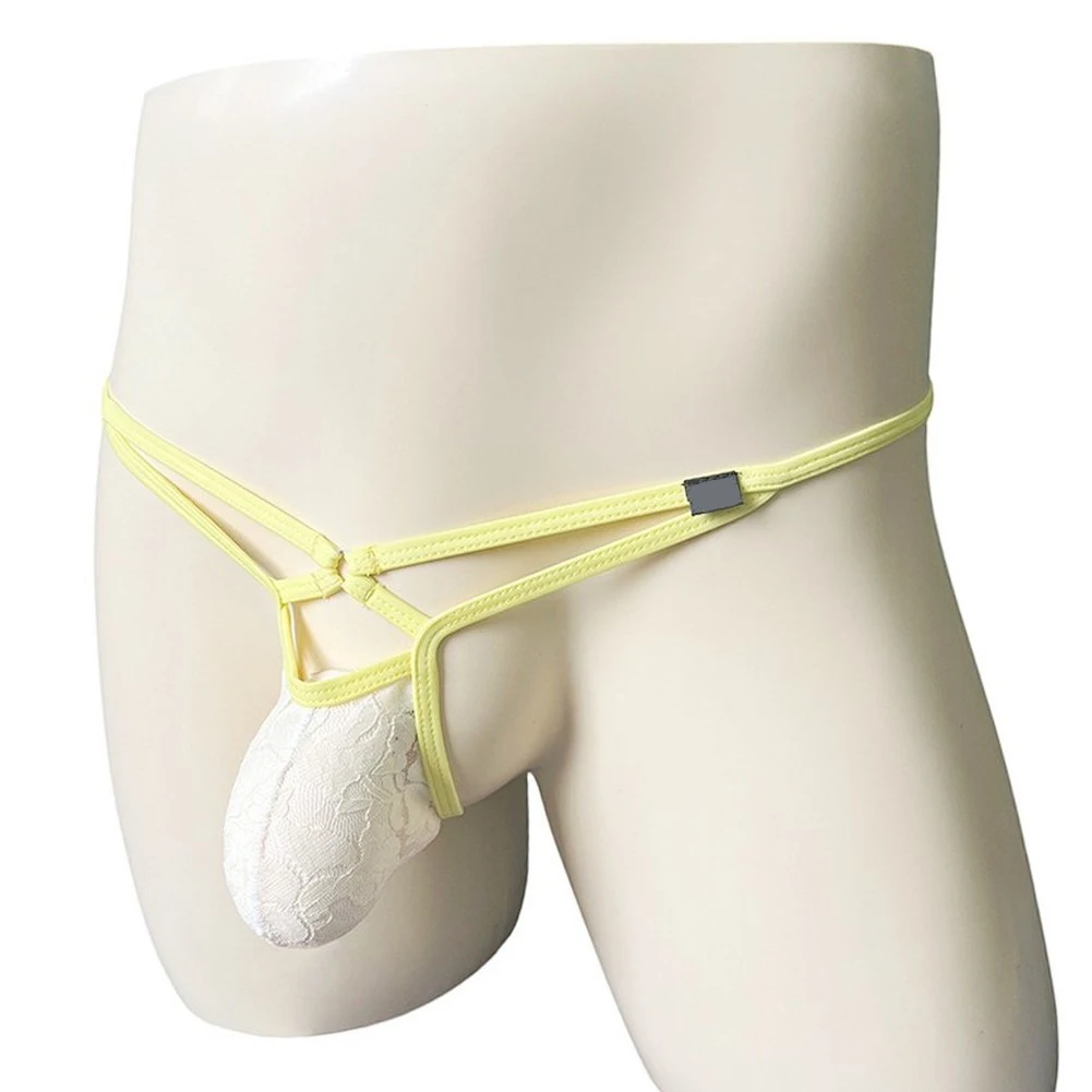 Lencería para Hombre, Bikinis de Encaje Transparente con Bolsa en U, Ropa Interior con Cinturón Delgado, Tanga de Cintura Baja, Tanga Transparente, Pantalones Cortos