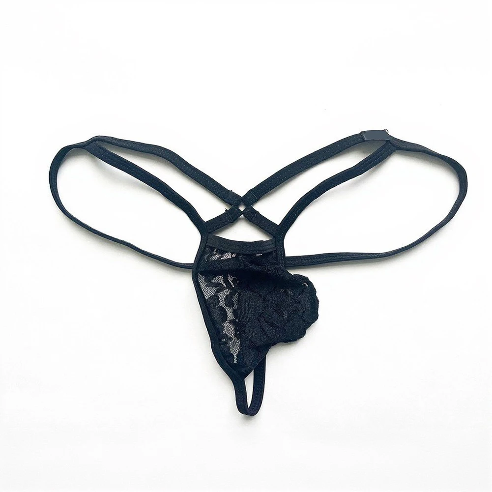Lencería para Hombre, Bikinis de Encaje Transparente con Bolsa en U, Ropa Interior con Cinturón Delgado, Tanga de Cintura Baja, Tanga Transparente, Pantalones Cortos