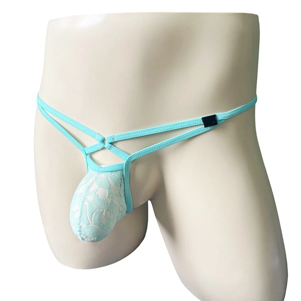 Lencería para Hombre, Bikinis de Encaje Transparente con Bolsa en U, Ropa Interior con Cinturón Delgado, Tanga de Cintura Baja, Tanga Transparente, Pantalones Cortos