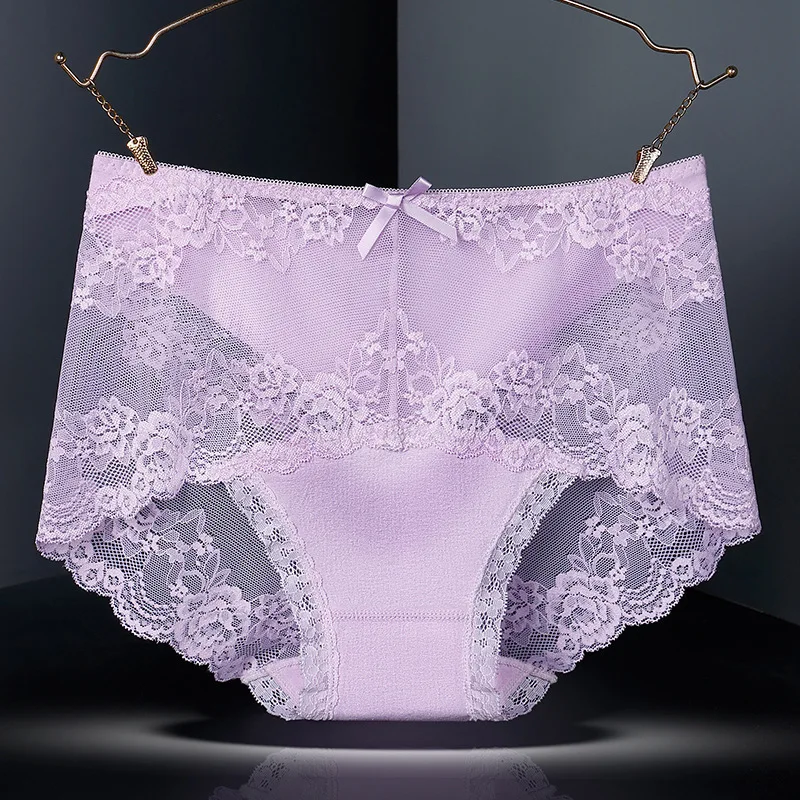 7 Uds. Ropa interior de algodón para mujer, bragas transparentes de encaje, pantalones cómodos antibacterianos de talla grande, lencería sexy femenina
