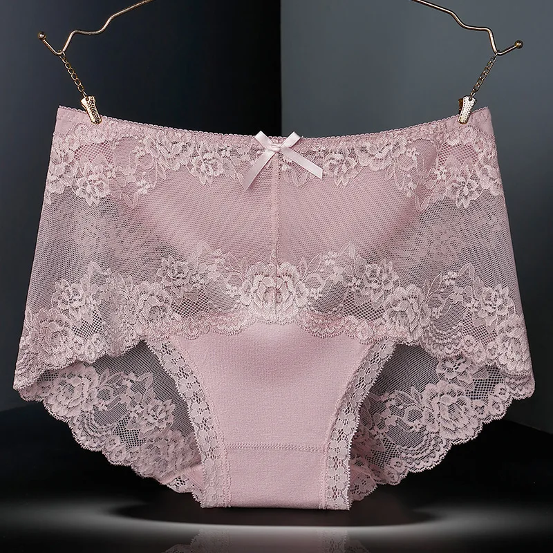 7 Uds. Ropa interior de algodón para mujer, bragas transparentes de encaje, pantalones cómodos antibacterianos de talla grande, lencería sexy femenina