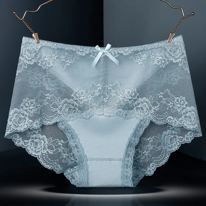 7 Uds. Ropa interior de algodón para mujer, bragas transparentes de encaje, pantalones cómodos antibacterianos de talla grande, lencería sexy femenina