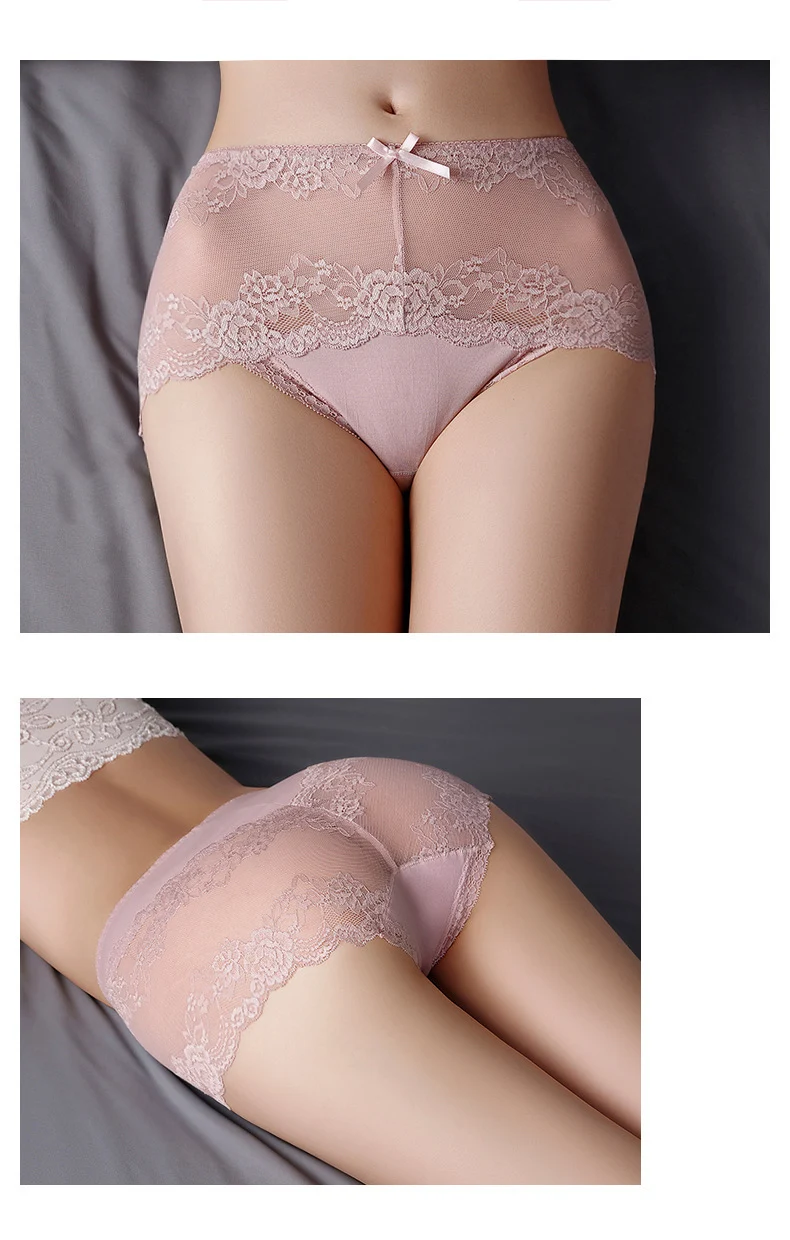 7 Uds. Ropa interior de algodón para mujer, bragas transparentes de encaje, pantalones cómodos antibacterianos de talla grande, lencería sexy femenina