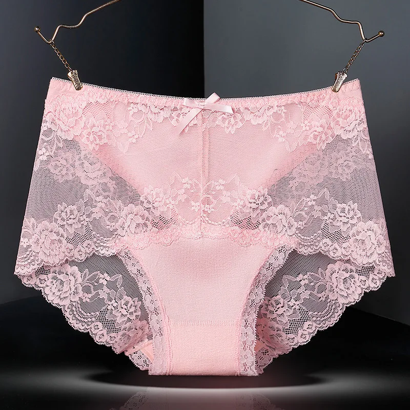 7 Uds. Ropa interior de algodón para mujer, bragas transparentes de encaje, pantalones cómodos antibacterianos de talla grande, lencería sexy femenina