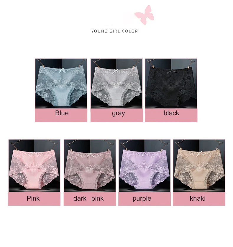 7 Uds. Ropa interior de algodón para mujer, bragas transparentes de encaje, pantalones cómodos antibacterianos de talla grande, lencería sexy femenina