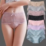 7 Uds. Ropa interior de algodón para mujer, bragas transparentes de encaje, pantalones cómodos antibacterianos de talla grande, lencería sexy femenina - Imagen 2
