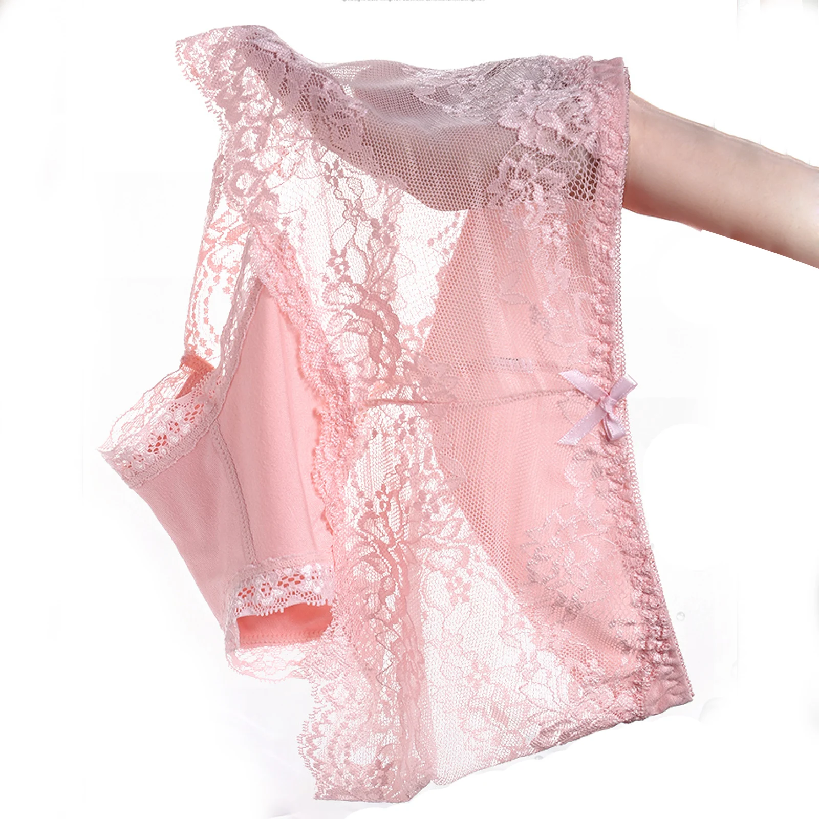 7 Uds. Ropa interior de algodón para mujer, bragas transparentes de encaje, pantalones cómodos antibacterianos de talla grande, lencería sexy femenina