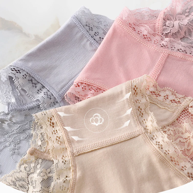 7 Uds. Ropa interior de algodón para mujer, bragas transparentes de encaje, pantalones cómodos antibacterianos de talla grande, lencería sexy femenina