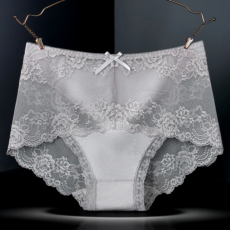 7 Uds. Ropa interior de algodón para mujer, bragas transparentes de encaje, pantalones cómodos antibacterianos de talla grande, lencería sexy femenina